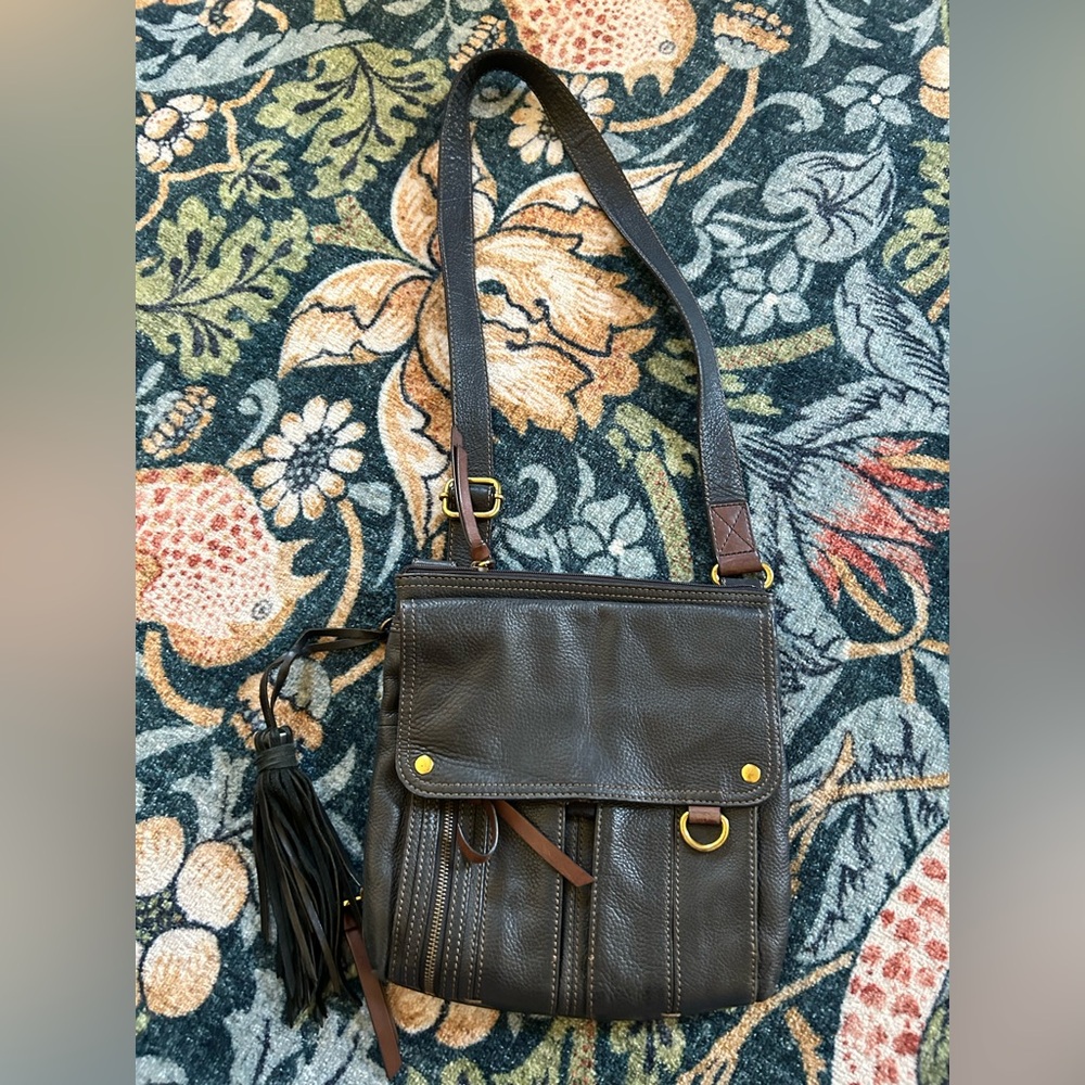 Fossil Black and Brown Leather Bag with Gold Accents
